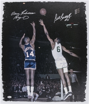 Bill Russell and Oscar Roberton Dual Signed Stretched Canvas (JSA)